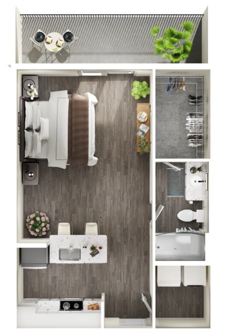 Floor plan for studio, 1 bath, 520 sqft